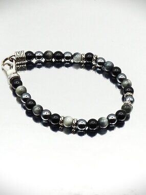 JOHN HARDY Sterling Silver Black Onyx Eagle Eye & Hematite Beads Bracelet Sz M